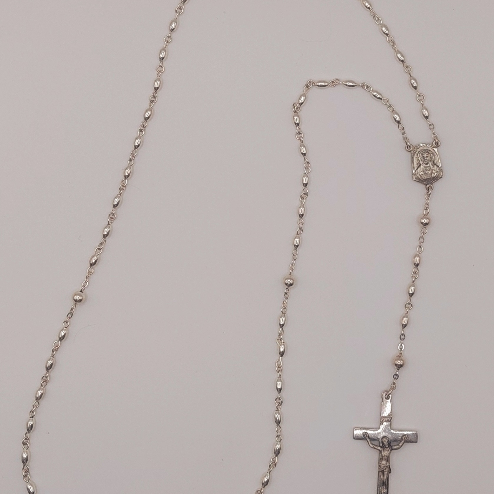 Vintage Sterling Silver Beaded Catholic Rosary W/I.N.R.I. Crucifix, Box Include